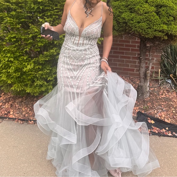 Elegant Silver Evening Gown